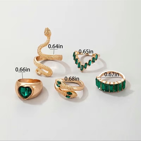 5-Piece Emerald Green Snake Eyes Ring Set - Picture 4 of 5